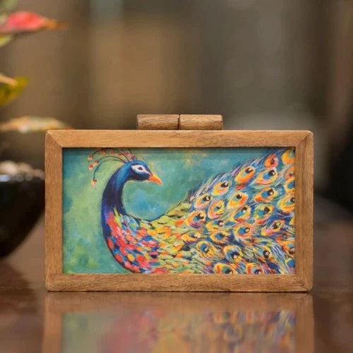 Wooden Peacock Clutch