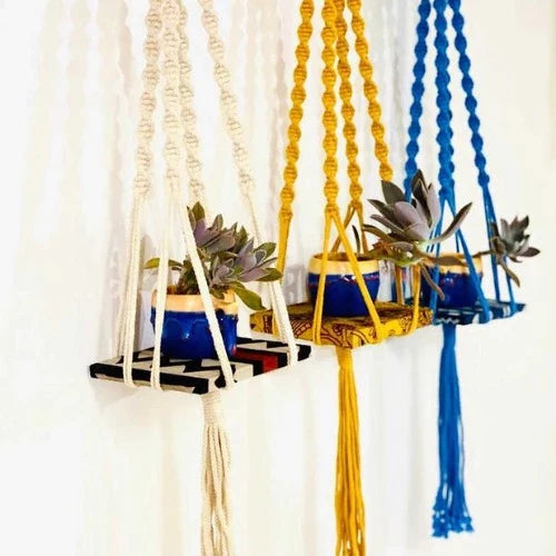 Hanging Macramé Planter with Plank
